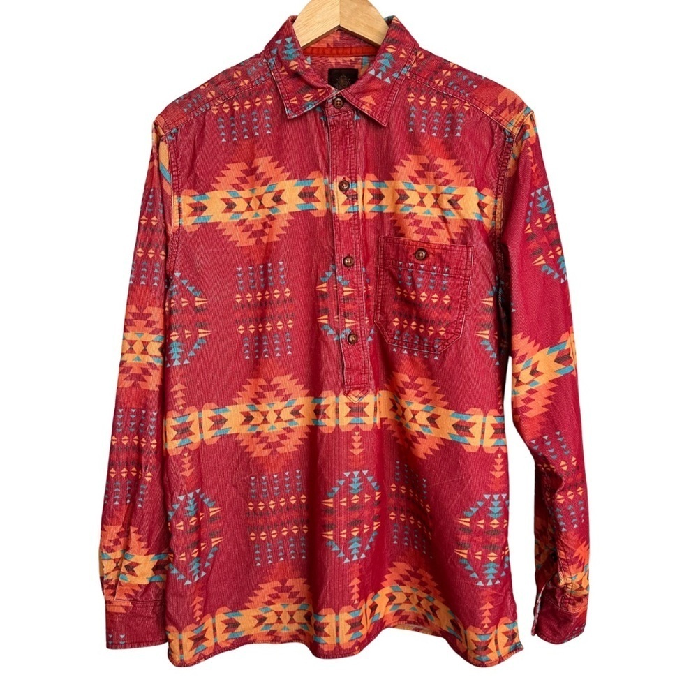 Territory Ahead Red Orange Papagayo Corduroy Popover Shirt Medium Southwestern